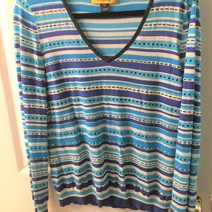St. John Blue, Navy White striped v-neck sweater M